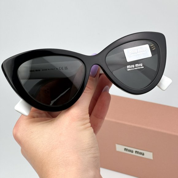 Miu Miu MU04YS 10G5S0 BRAND NEW Sunglasses Black Dark Grey Cat Eye Women - Picture 3 of 12